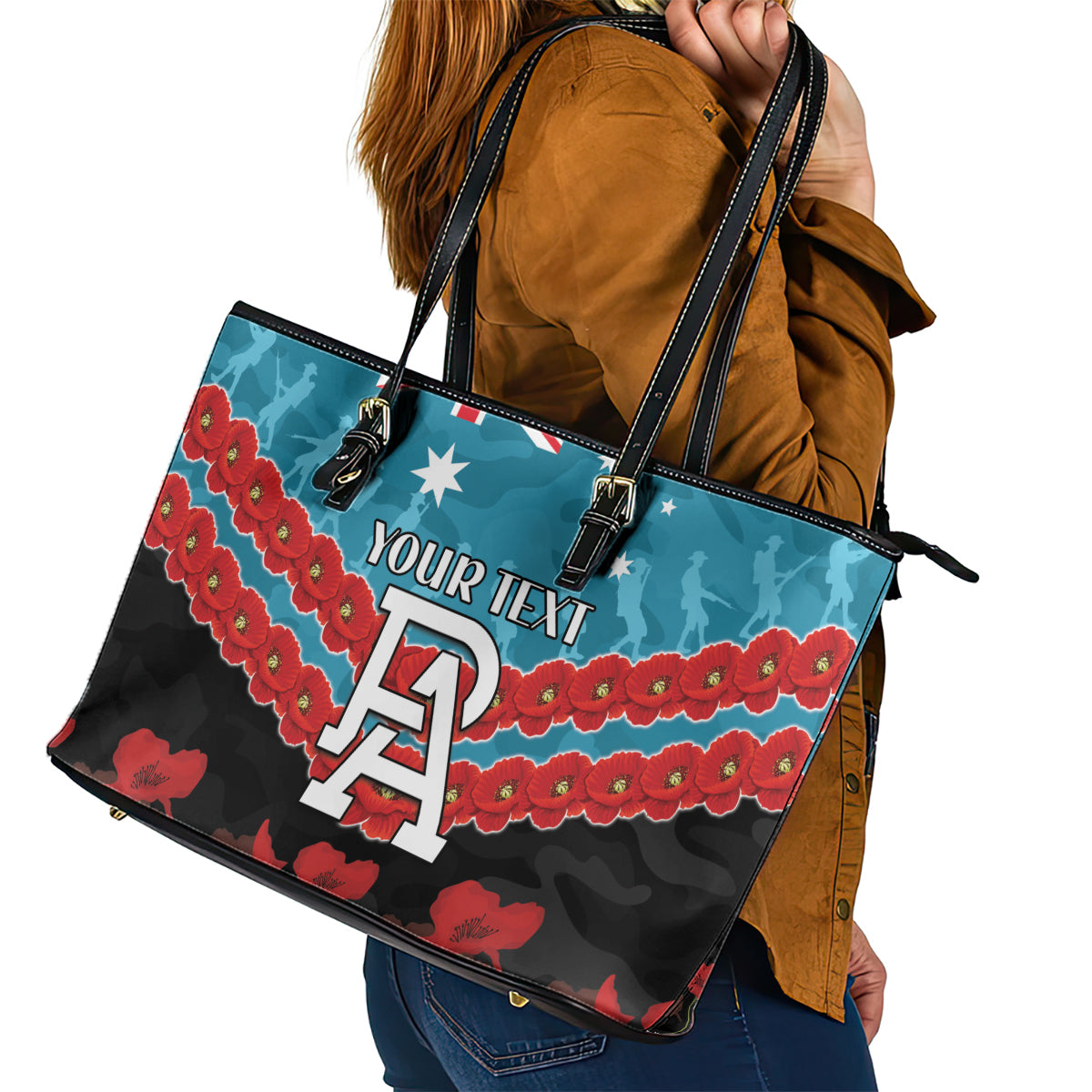 Custom Port Adelaide Power Football Leather Tote Bag ANZAC Lest We Forget