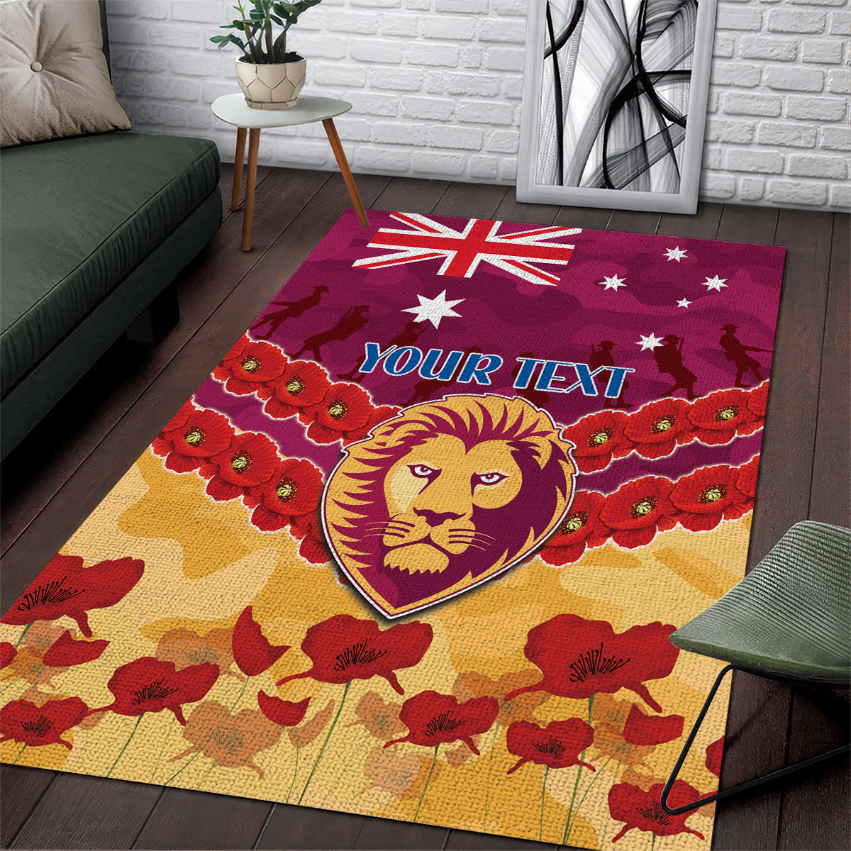 Custom Brisbane Lions Football Area Rug ANZAC Lest We Forget