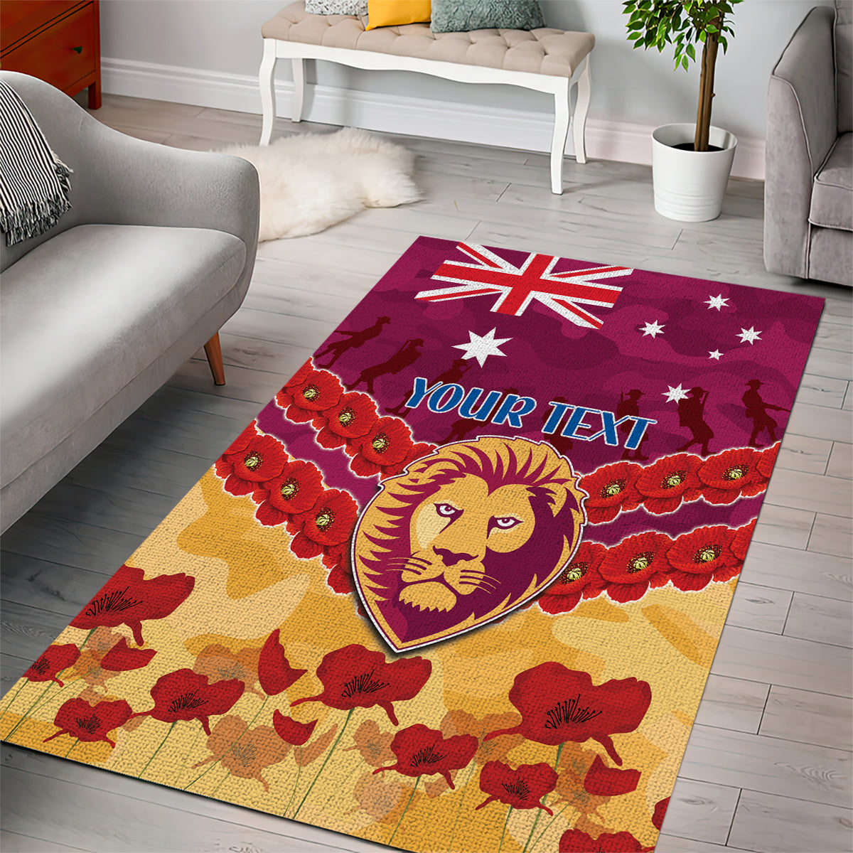 Custom Brisbane Lions Football Area Rug ANZAC Lest We Forget