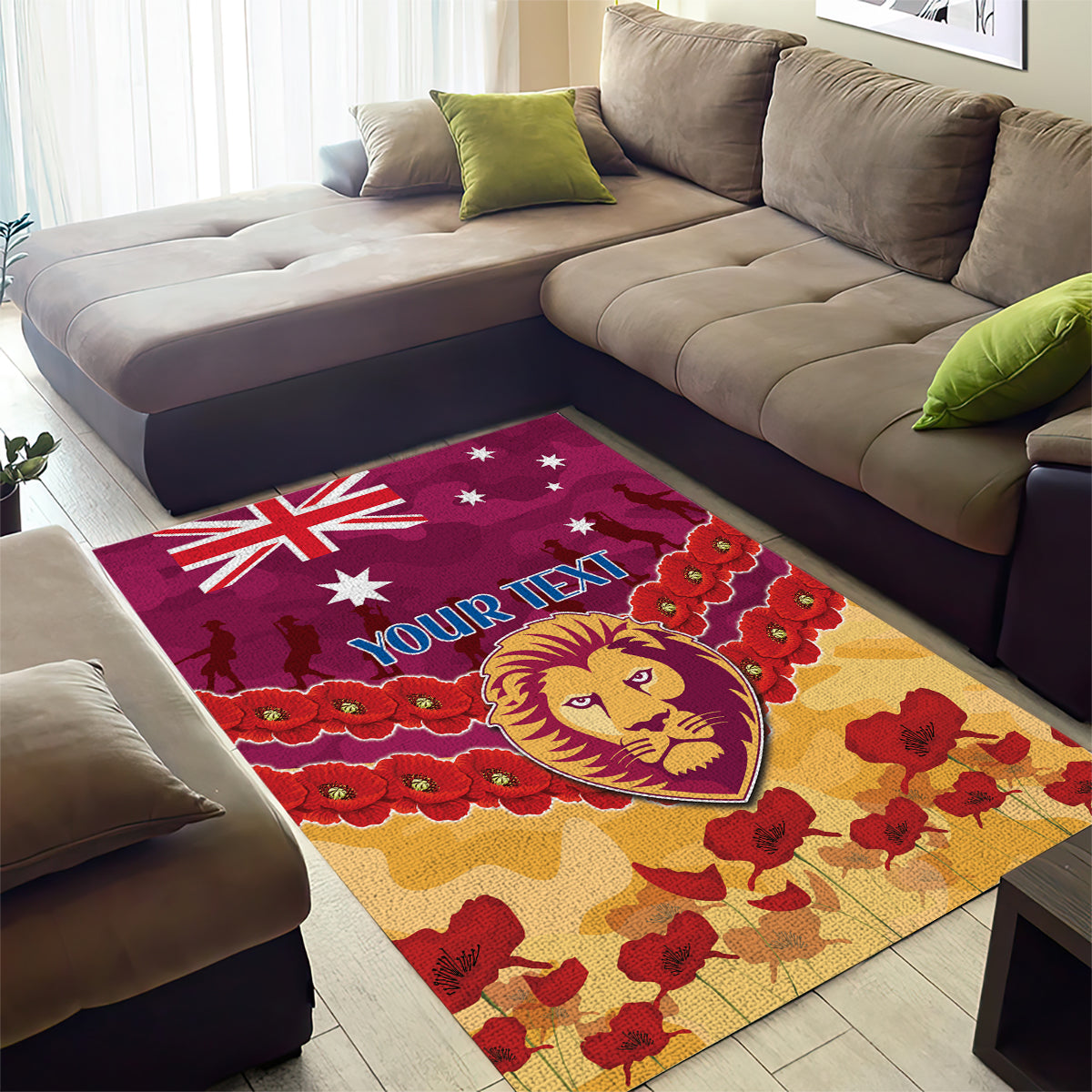 Custom Brisbane Lions Football Area Rug ANZAC Lest We Forget