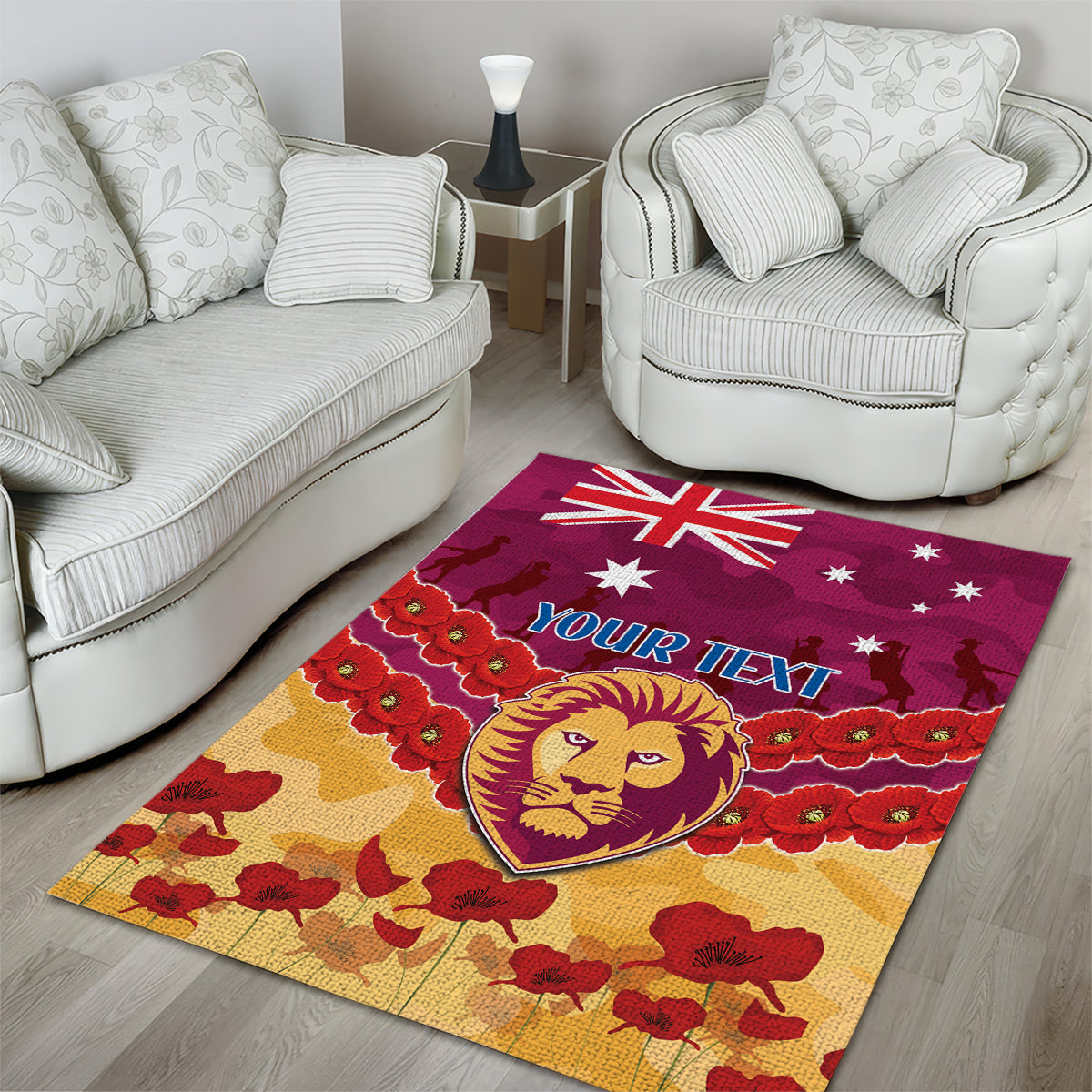 Custom Brisbane Lions Football Area Rug ANZAC Lest We Forget