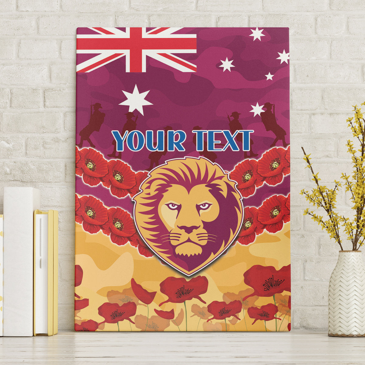 Custom Brisbane Lions Football Canvas Wall Art ANZAC Lest We Forget