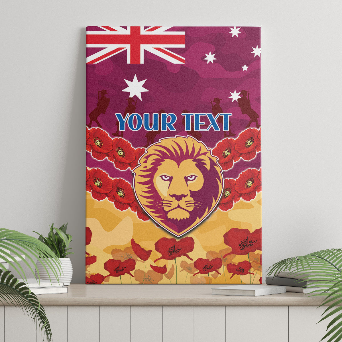 Custom Brisbane Lions Football Canvas Wall Art ANZAC Lest We Forget