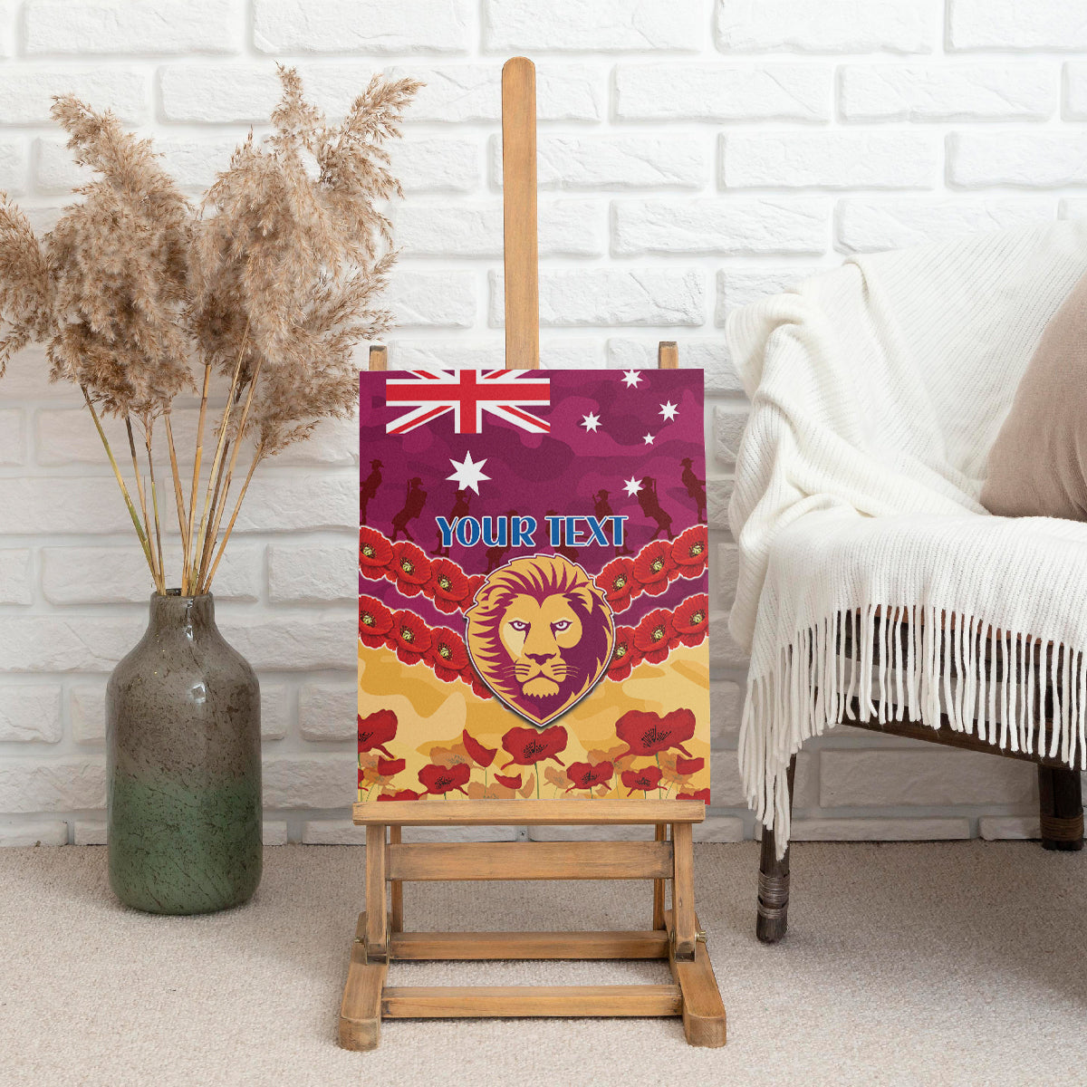 Custom Brisbane Lions Football Canvas Wall Art ANZAC Lest We Forget