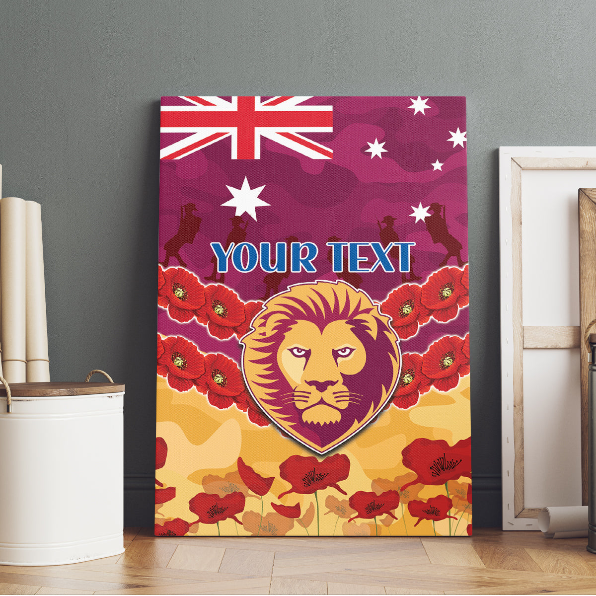 Custom Brisbane Lions Football Canvas Wall Art ANZAC Lest We Forget