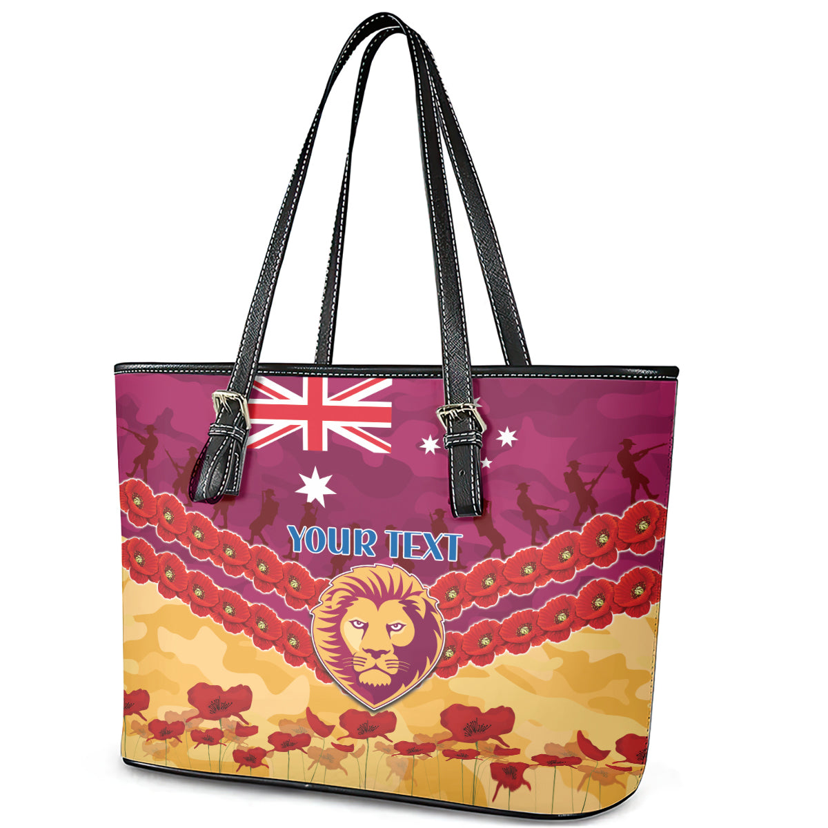 Custom Brisbane Lions Football Leather Tote Bag ANZAC Lest We Forget