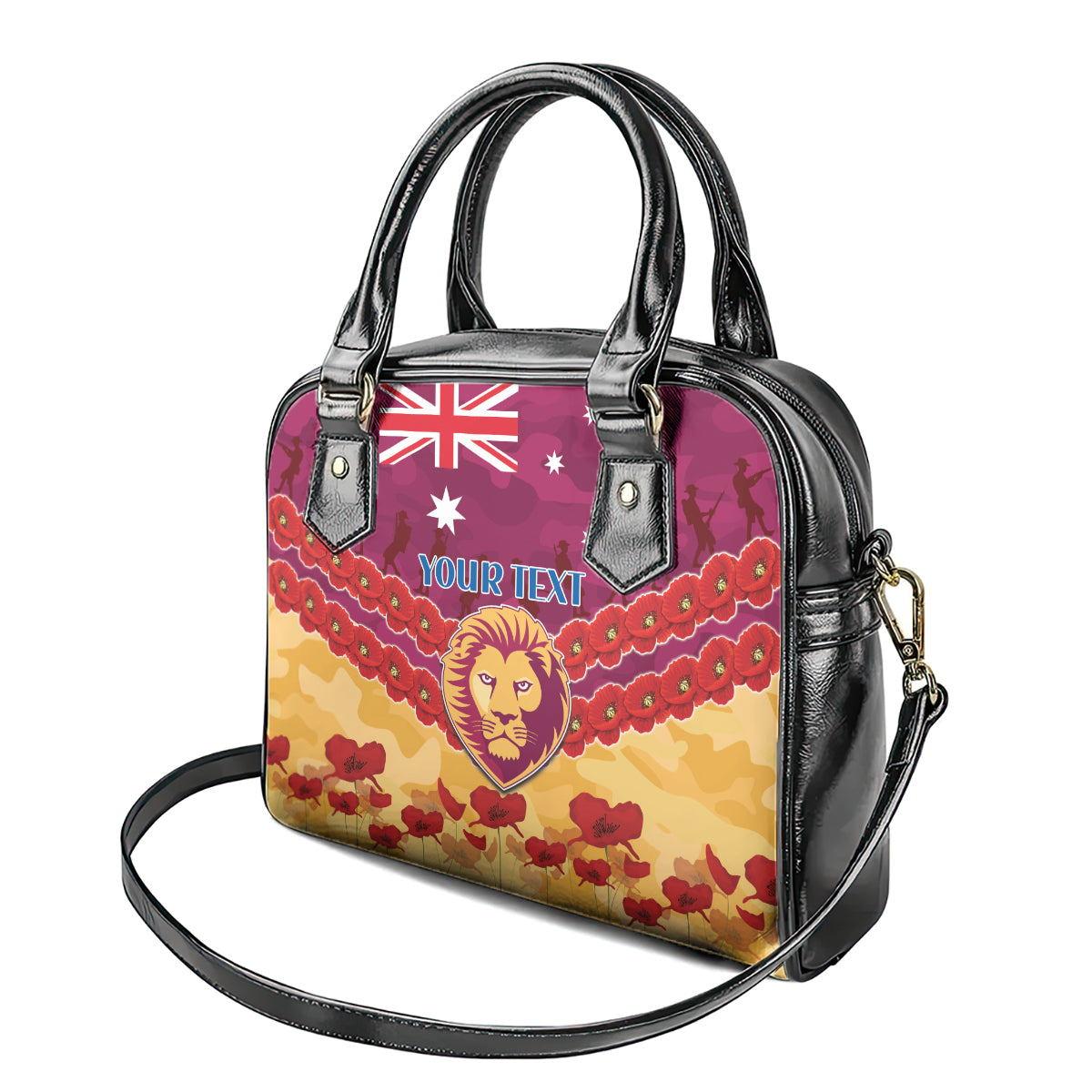 Custom Brisbane Lions Football Shoulder Handbag ANZAC Lest We Forget