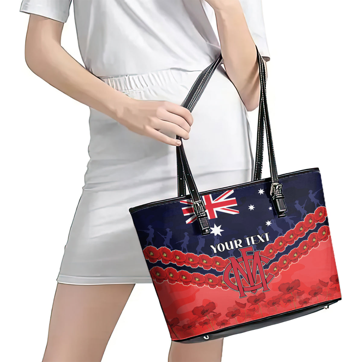 Custom Demons Football Leather Tote Bag ANZAC Lest We Forget