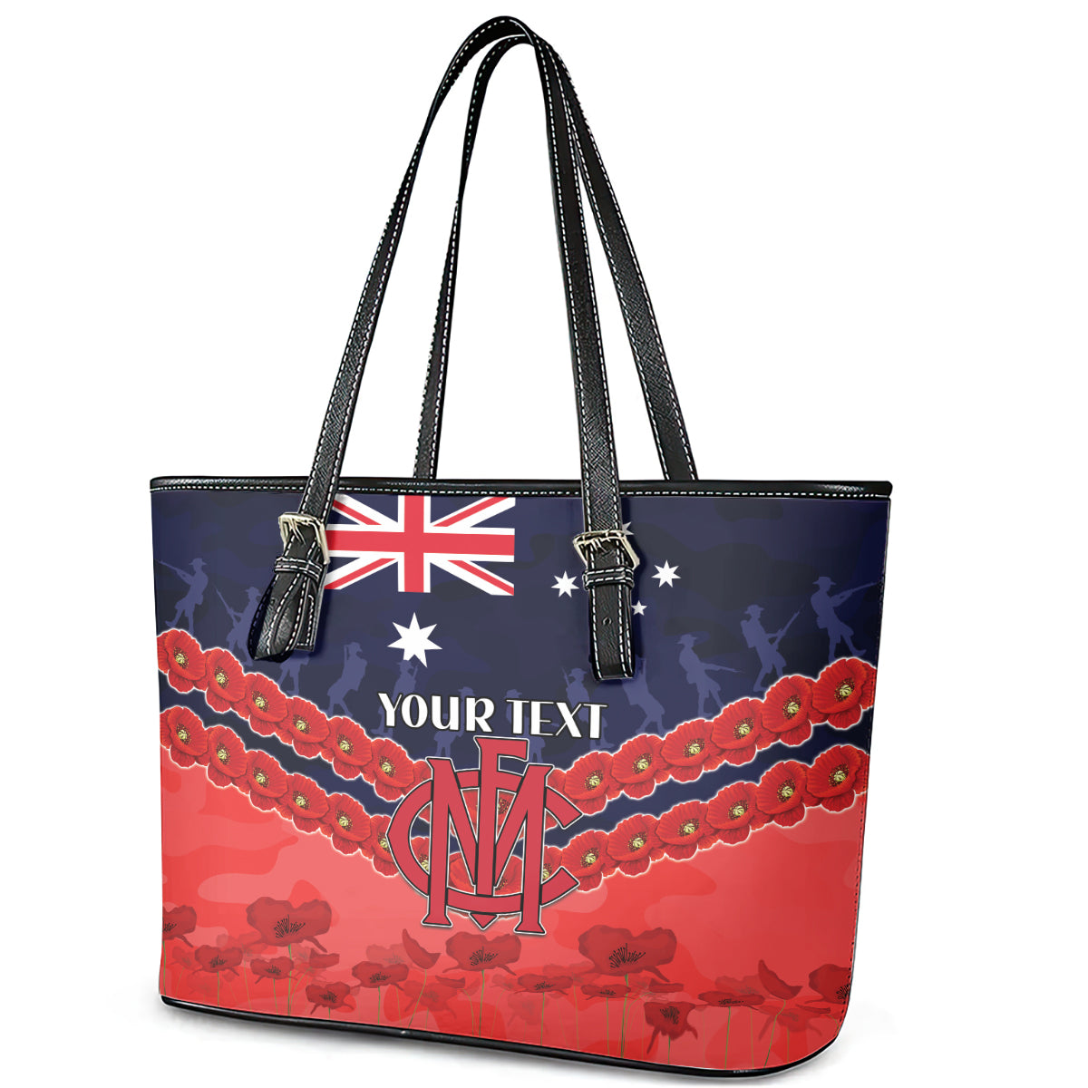 Custom Demons Football Leather Tote Bag ANZAC Lest We Forget