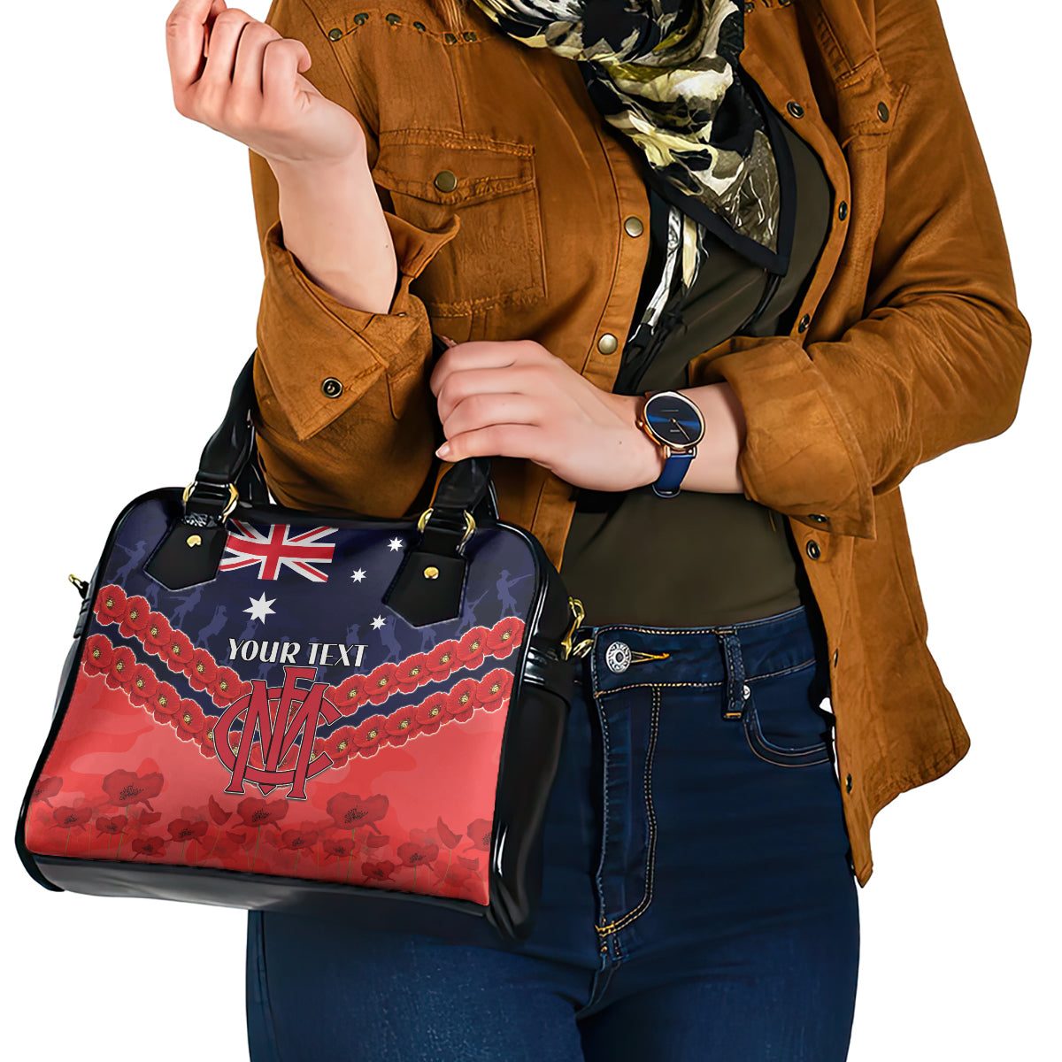 Custom Demons Football Shoulder Handbag ANZAC Lest We Forget