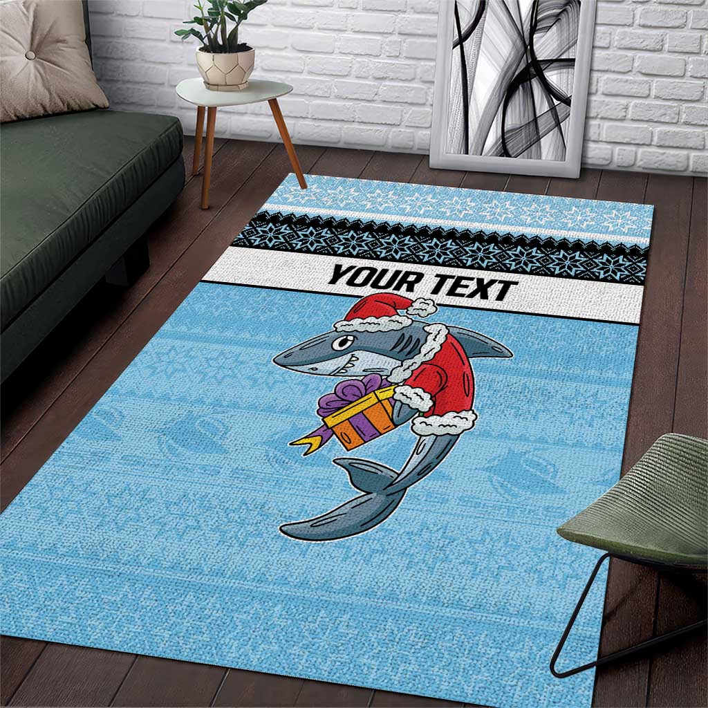 NRL Cronulla-Sutherland Christmas Personalised Area Rug with Sharkies Santa