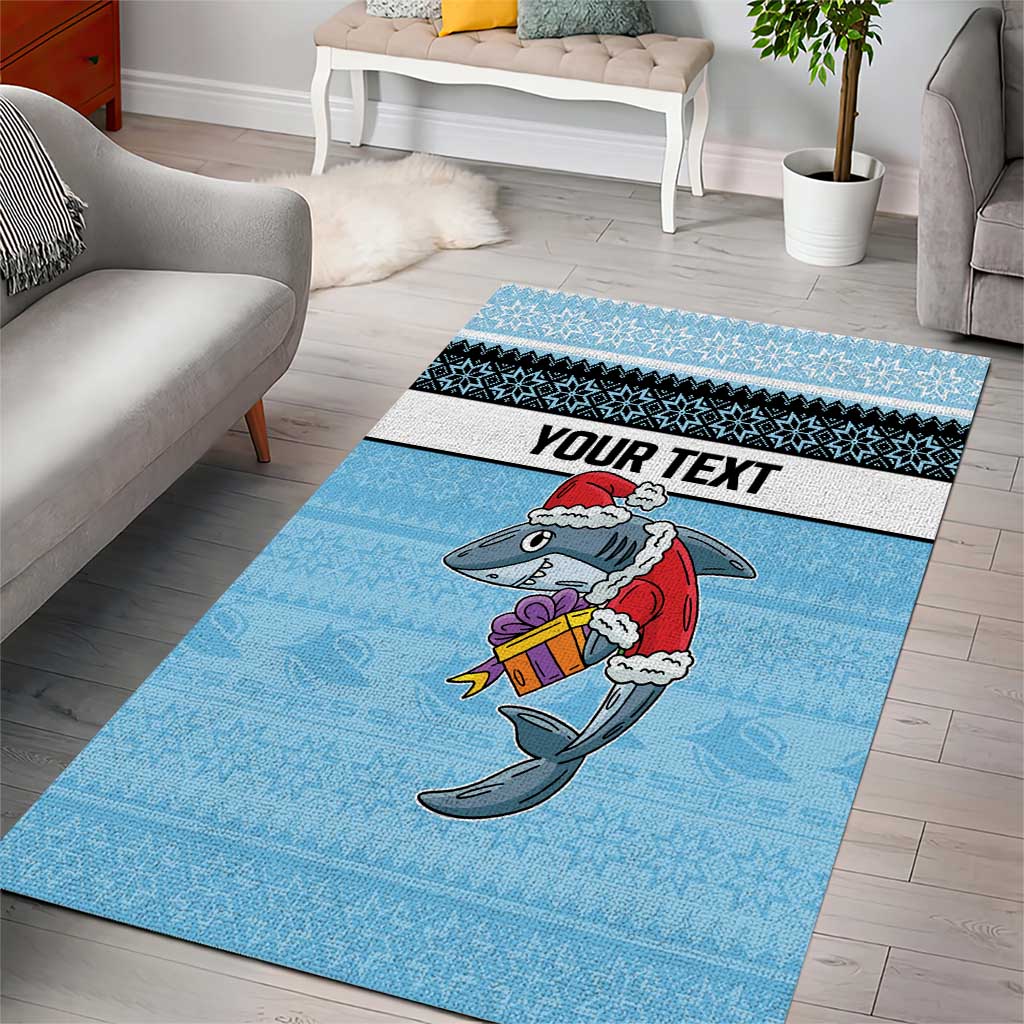 NRL Cronulla-Sutherland Christmas Personalised Area Rug with Sharkies Santa