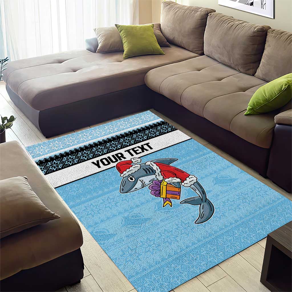 NRL Cronulla-Sutherland Christmas Personalised Area Rug with Sharkies Santa