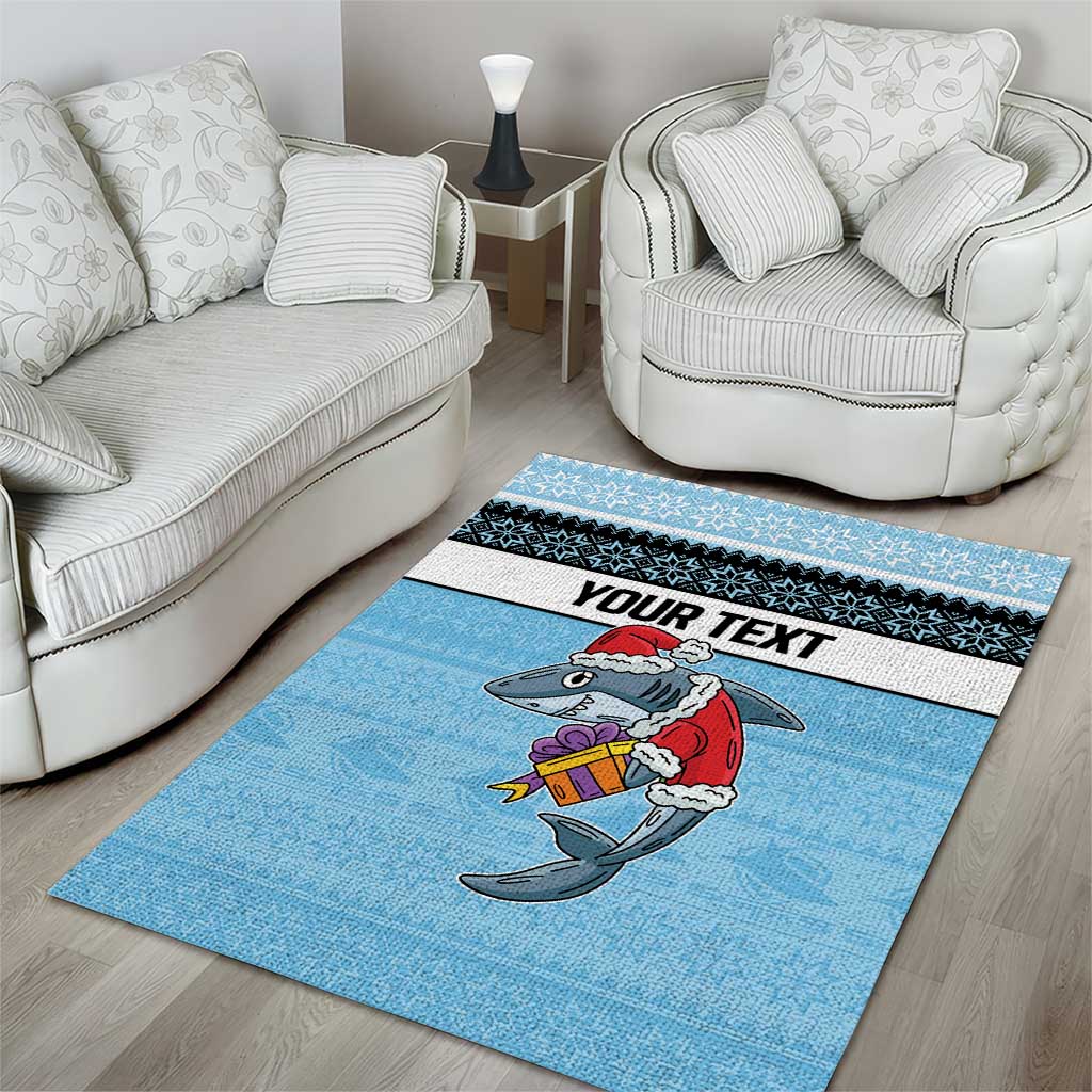 NRL Cronulla-Sutherland Christmas Personalised Area Rug with Sharkies Santa