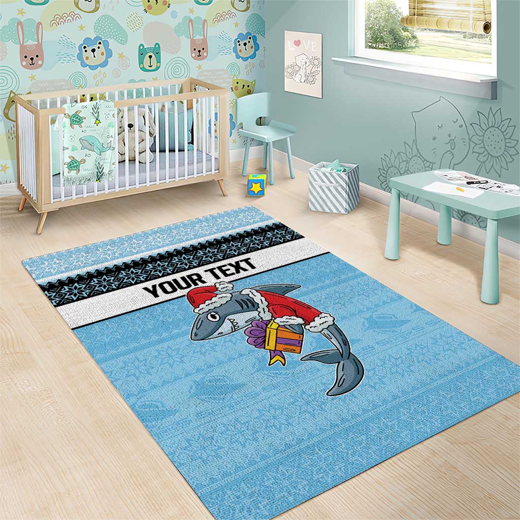 NRL Cronulla-Sutherland Christmas Personalised Area Rug with Sharkies Santa