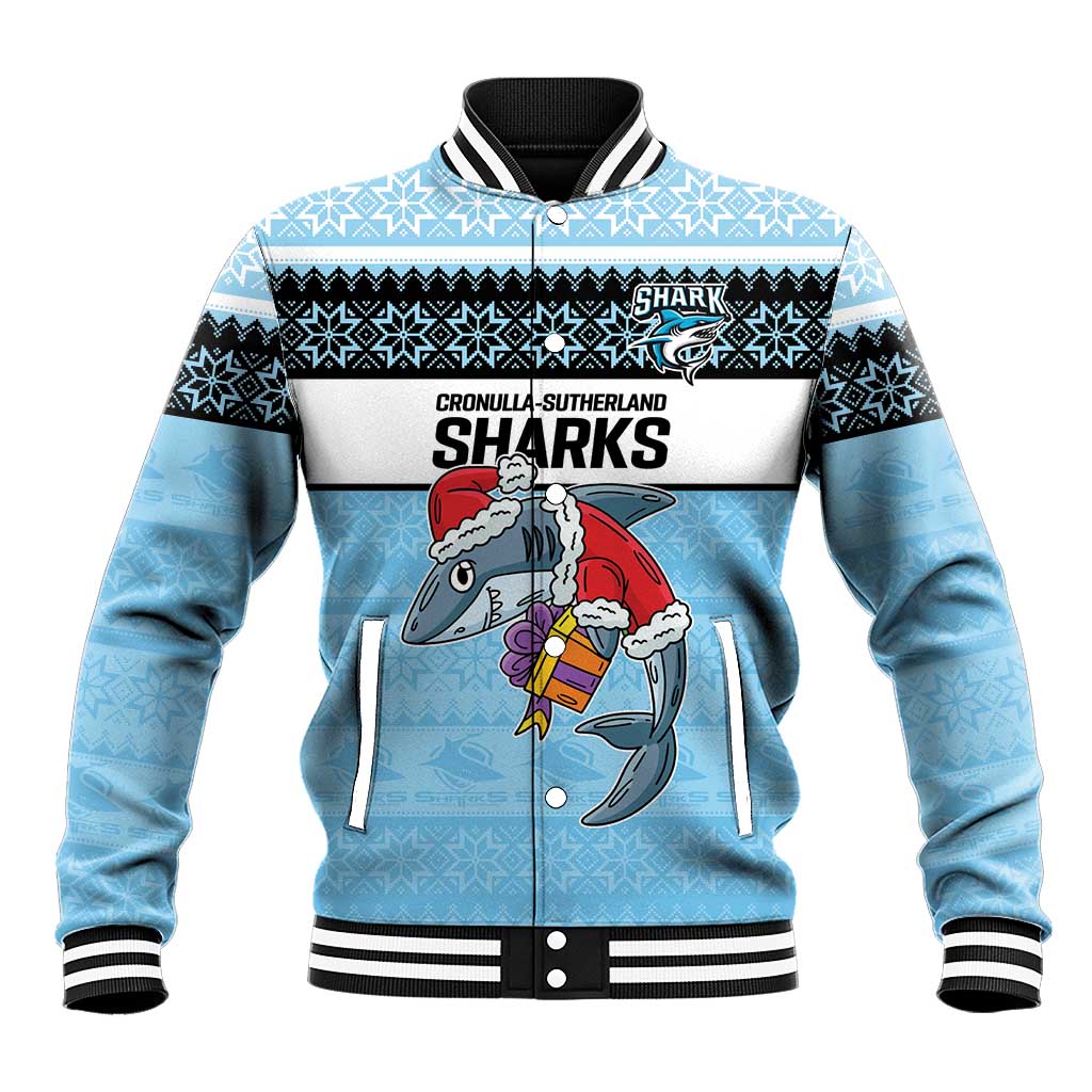 NRL Cronulla-Sutherland Christmas Personalised Baseball Jacket with Sharkies Santa