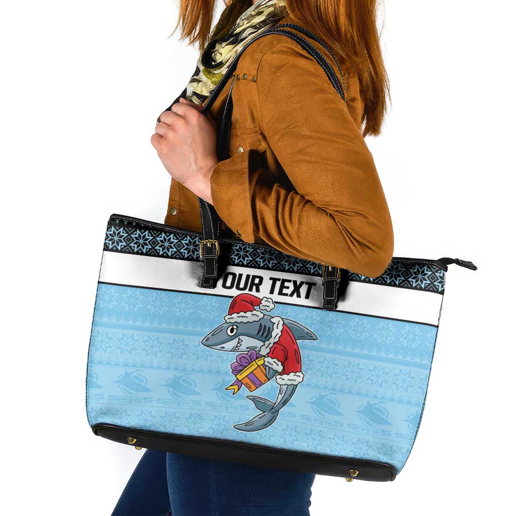 NRL Cronulla-Sutherland Christmas Personalised Leather Tote Bag with Sharkies Santa