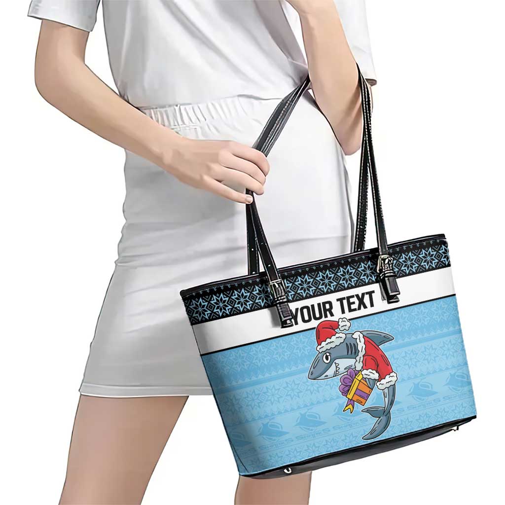 NRL Cronulla-Sutherland Christmas Personalised Leather Tote Bag with Sharkies Santa