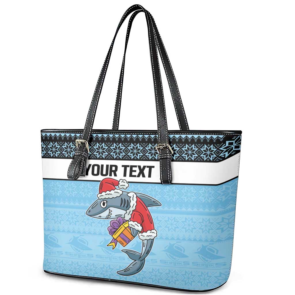 NRL Cronulla-Sutherland Christmas Personalised Leather Tote Bag with Sharkies Santa