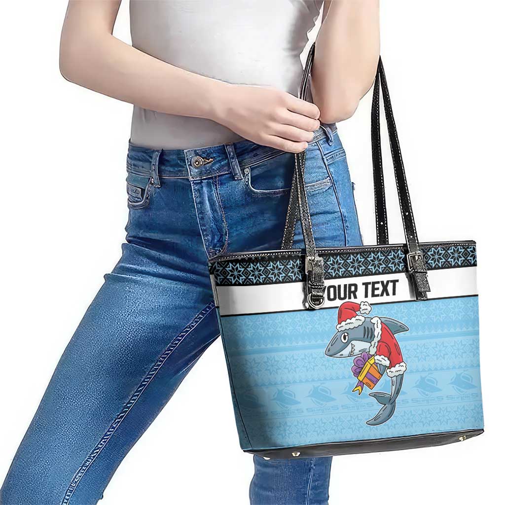 NRL Cronulla-Sutherland Christmas Personalised Leather Tote Bag with Sharkies Santa