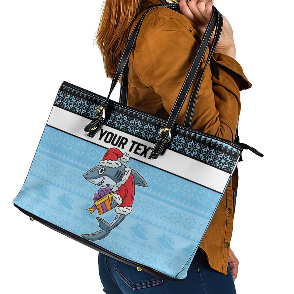 NRL Cronulla-Sutherland Christmas Personalised Leather Tote Bag with Sharkies Santa