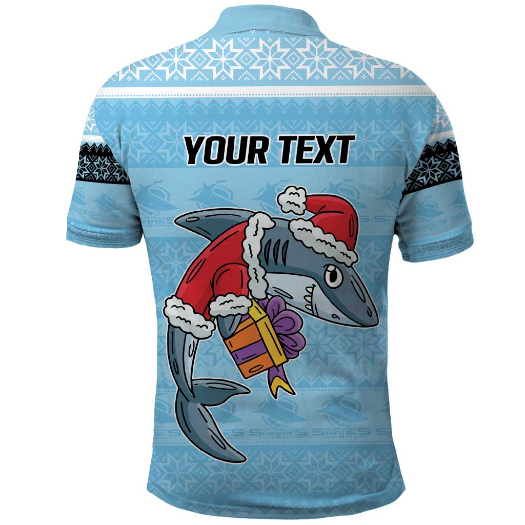 NRL Cronulla-Sutherland Christmas Personalised Polo Shirt with Sharkies Santa