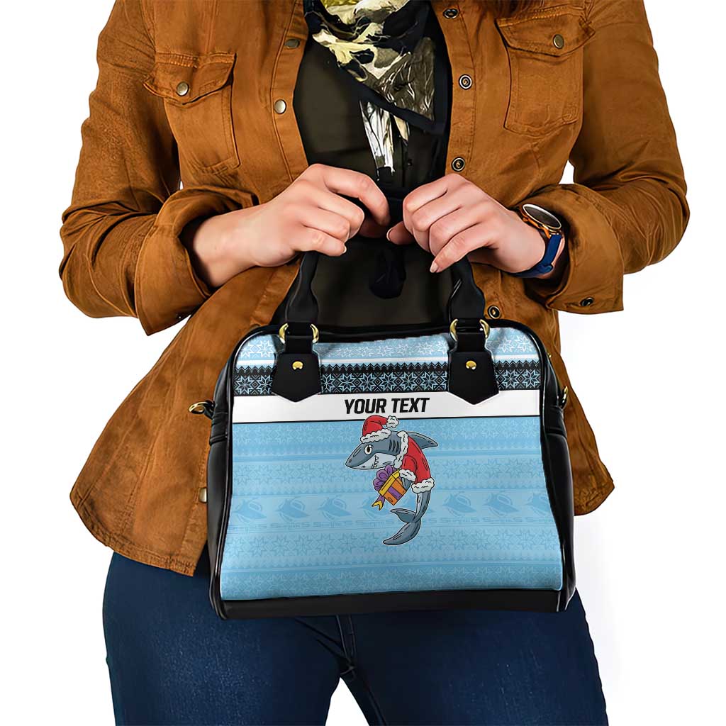 NRL Cronulla-Sutherland Christmas Personalised Shoulder Handbag with Sharkies Santa