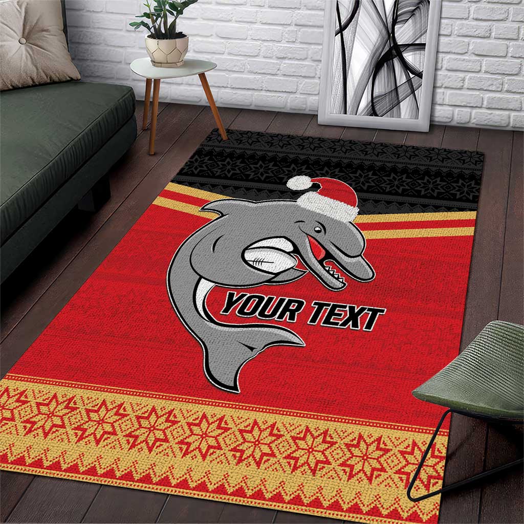 NRL Dolphins Mascot Christmas Personalised Area Rug Black Style