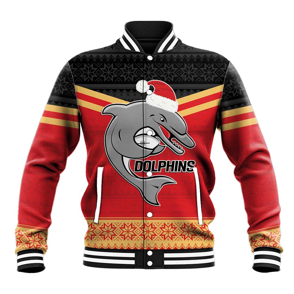 NRL Dolphins Mascot Christmas Personalised Baseball Jacket Black Style