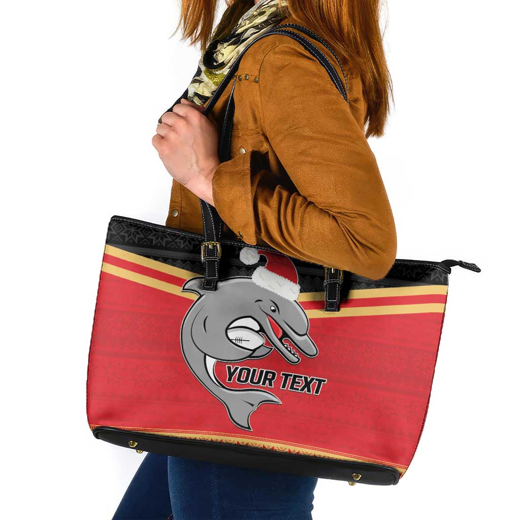 NRL Dolphins Mascot Christmas Personalised Leather Tote Bag Black Style