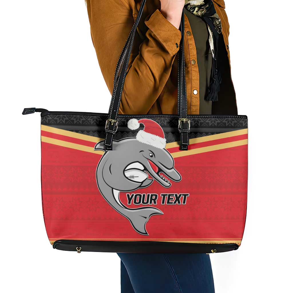 NRL Dolphins Mascot Christmas Personalised Leather Tote Bag Black Style