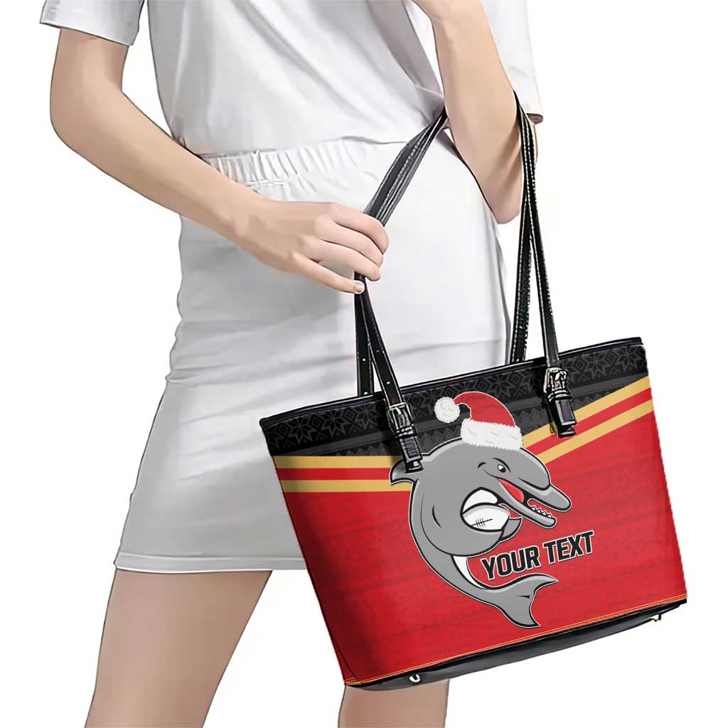 NRL Dolphins Mascot Christmas Personalised Leather Tote Bag Black Style