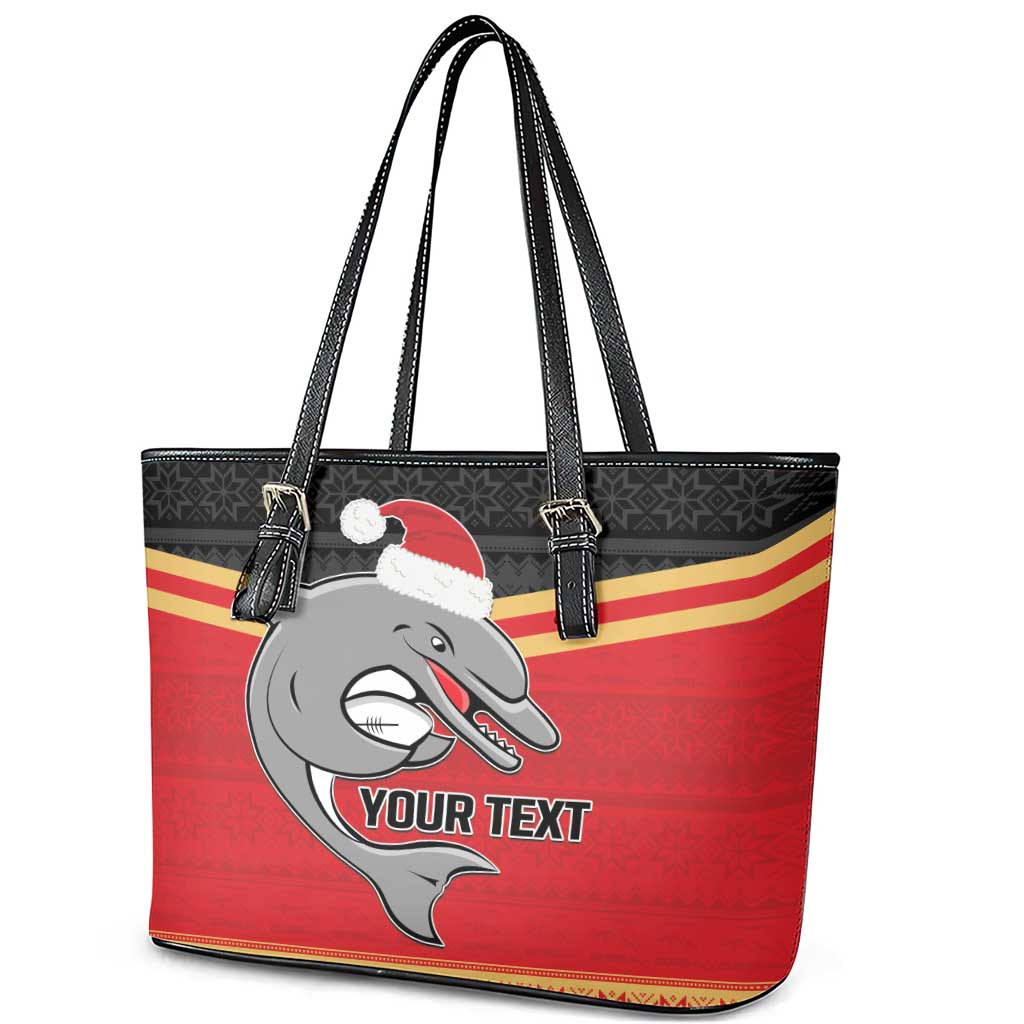 NRL Dolphins Mascot Christmas Personalised Leather Tote Bag Black Style