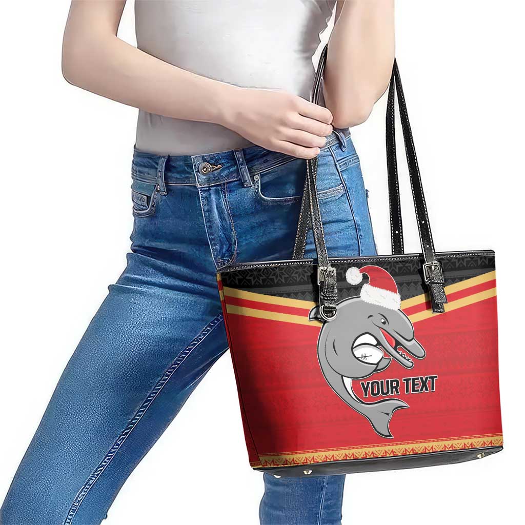 NRL Dolphins Mascot Christmas Personalised Leather Tote Bag Black Style