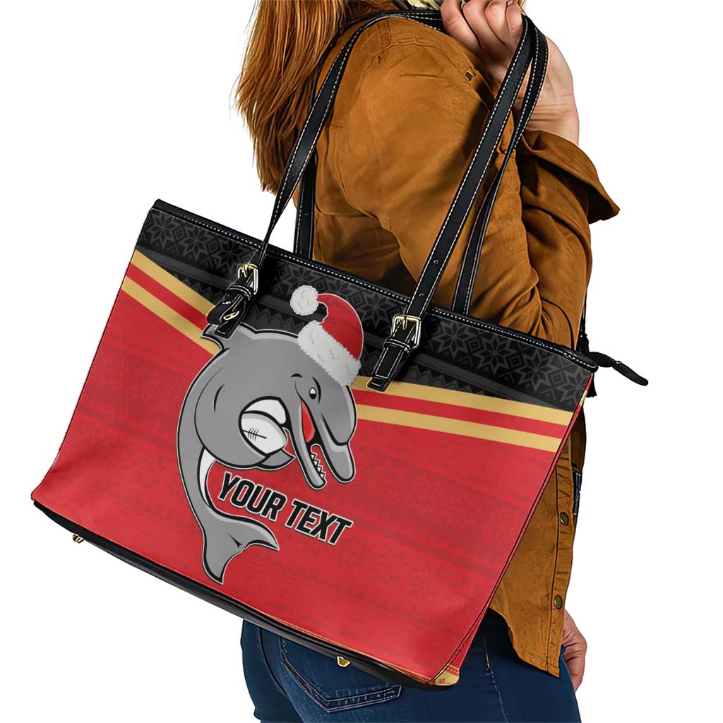 NRL Dolphins Mascot Christmas Personalised Leather Tote Bag Black Style