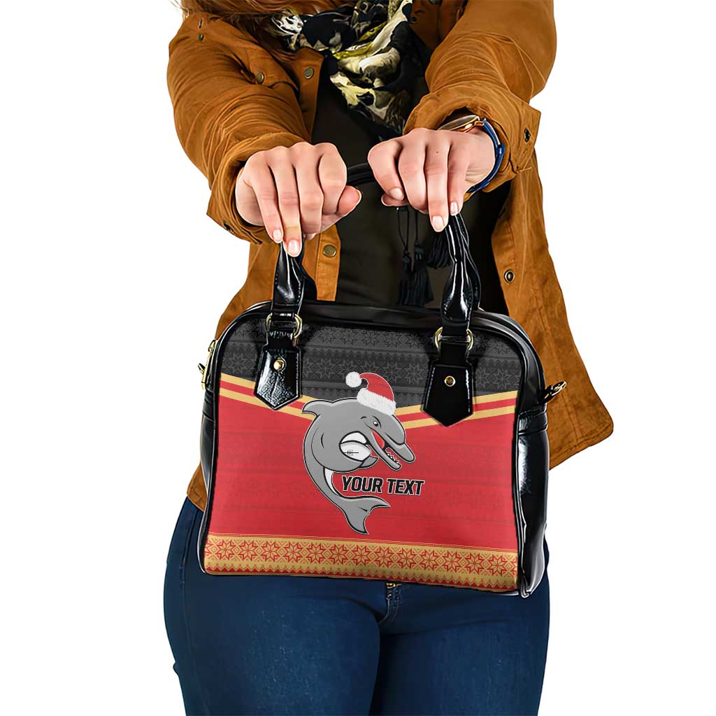 NRL Dolphins Mascot Christmas Personalised Shoulder Handbag Black Style