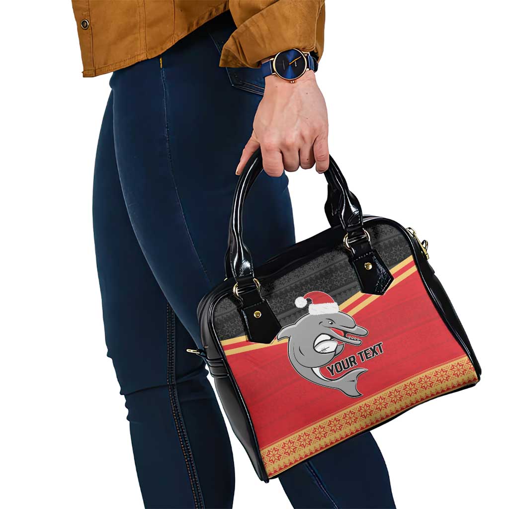 NRL Dolphins Mascot Christmas Personalised Shoulder Handbag Black Style