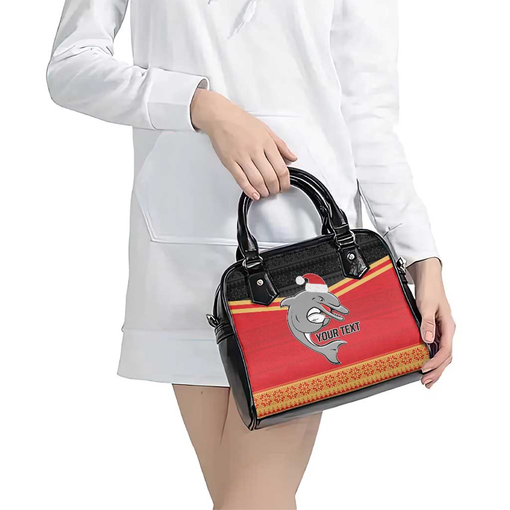 NRL Dolphins Mascot Christmas Personalised Shoulder Handbag Black Style