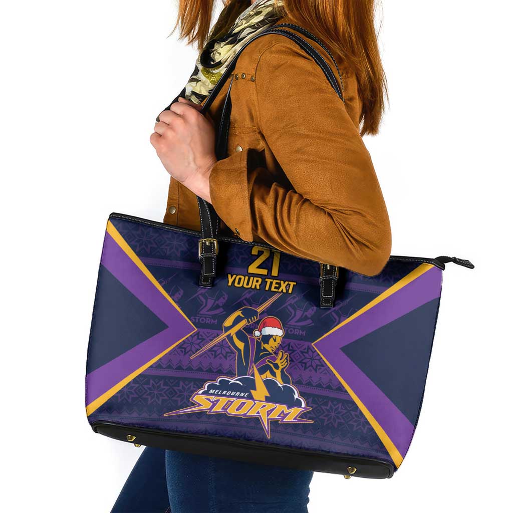 NRL Storm Christmas Custom Leather Tote Bag Minimalism Style