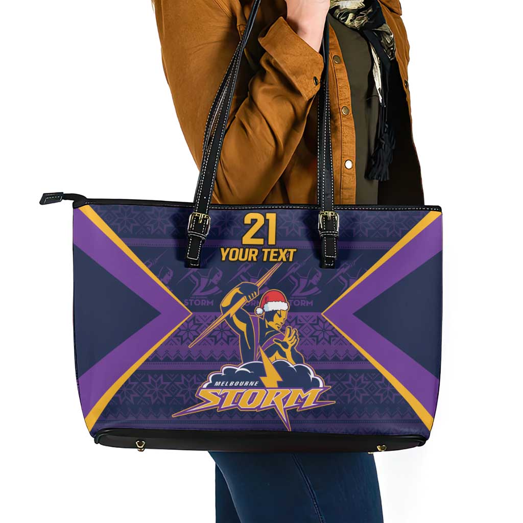 NRL Storm Christmas Custom Leather Tote Bag Minimalism Style