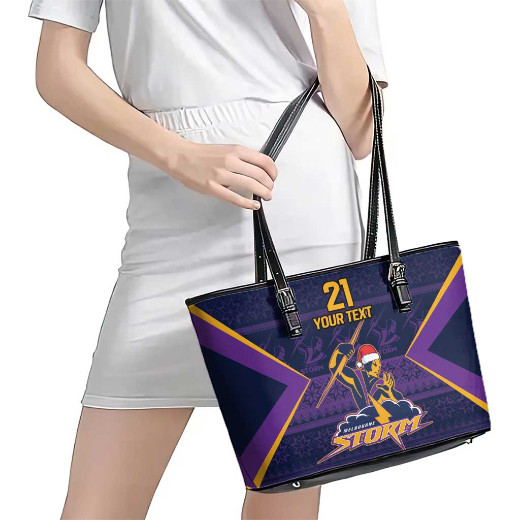 NRL Storm Christmas Custom Leather Tote Bag Minimalism Style