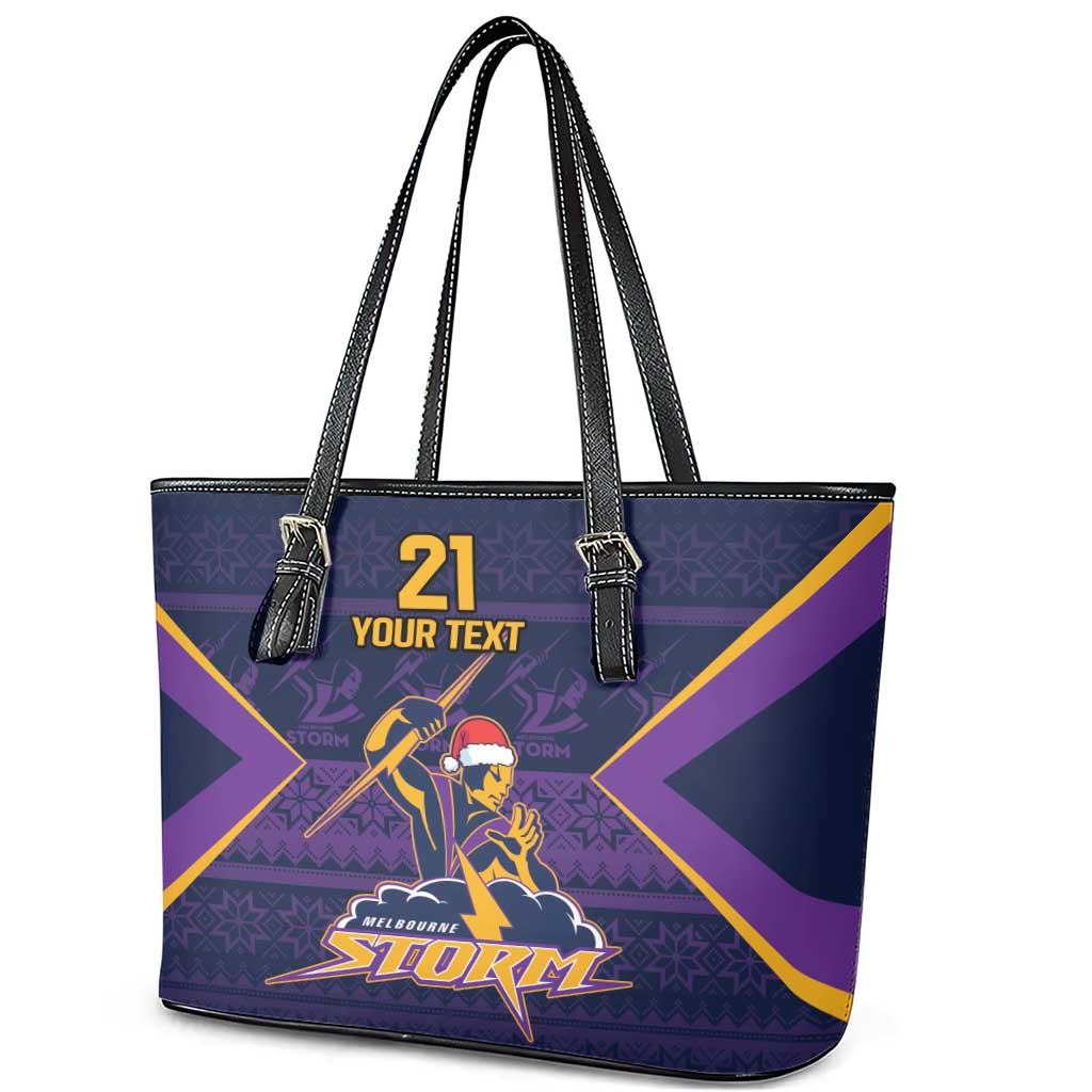 NRL Storm Christmas Custom Leather Tote Bag Minimalism Style