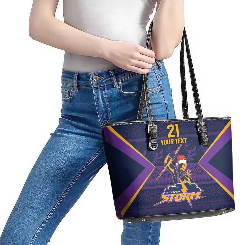 NRL Storm Christmas Custom Leather Tote Bag Minimalism Style