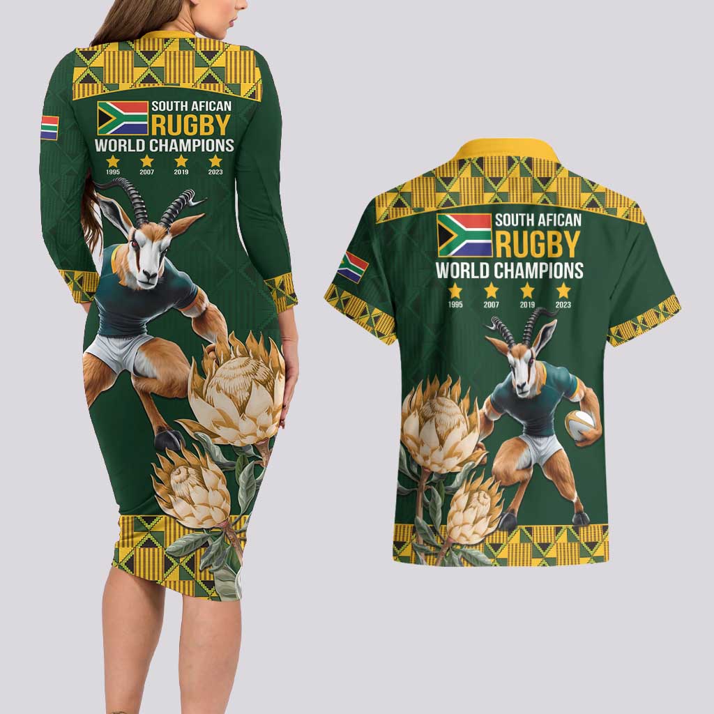 South Africa Rugby History World Champions Couples Matching Long Sleeve Bodycon Dress and Hawaiian Shirt Springboks Make History