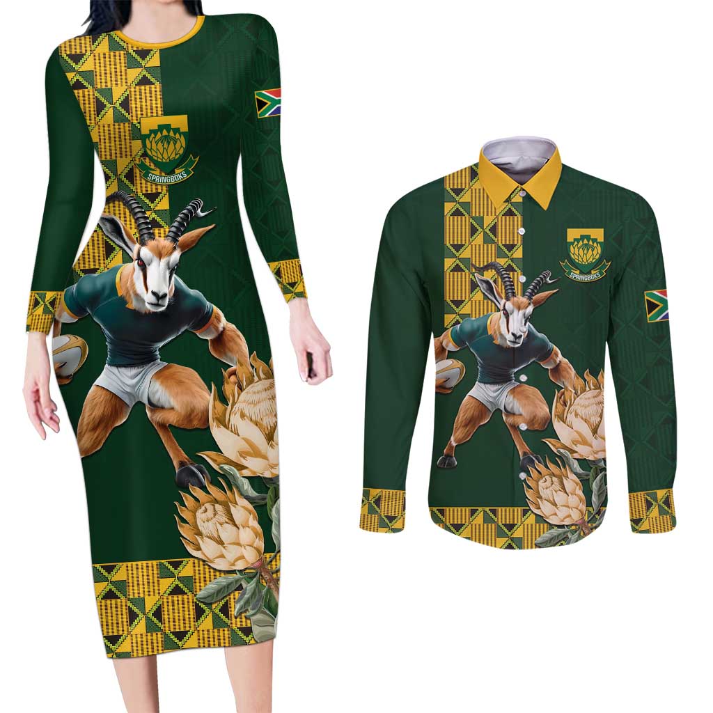 South Africa Rugby History World Champions Couples Matching Long Sleeve Bodycon Dress and Long Sleeve Button Shirt Springboks Make History