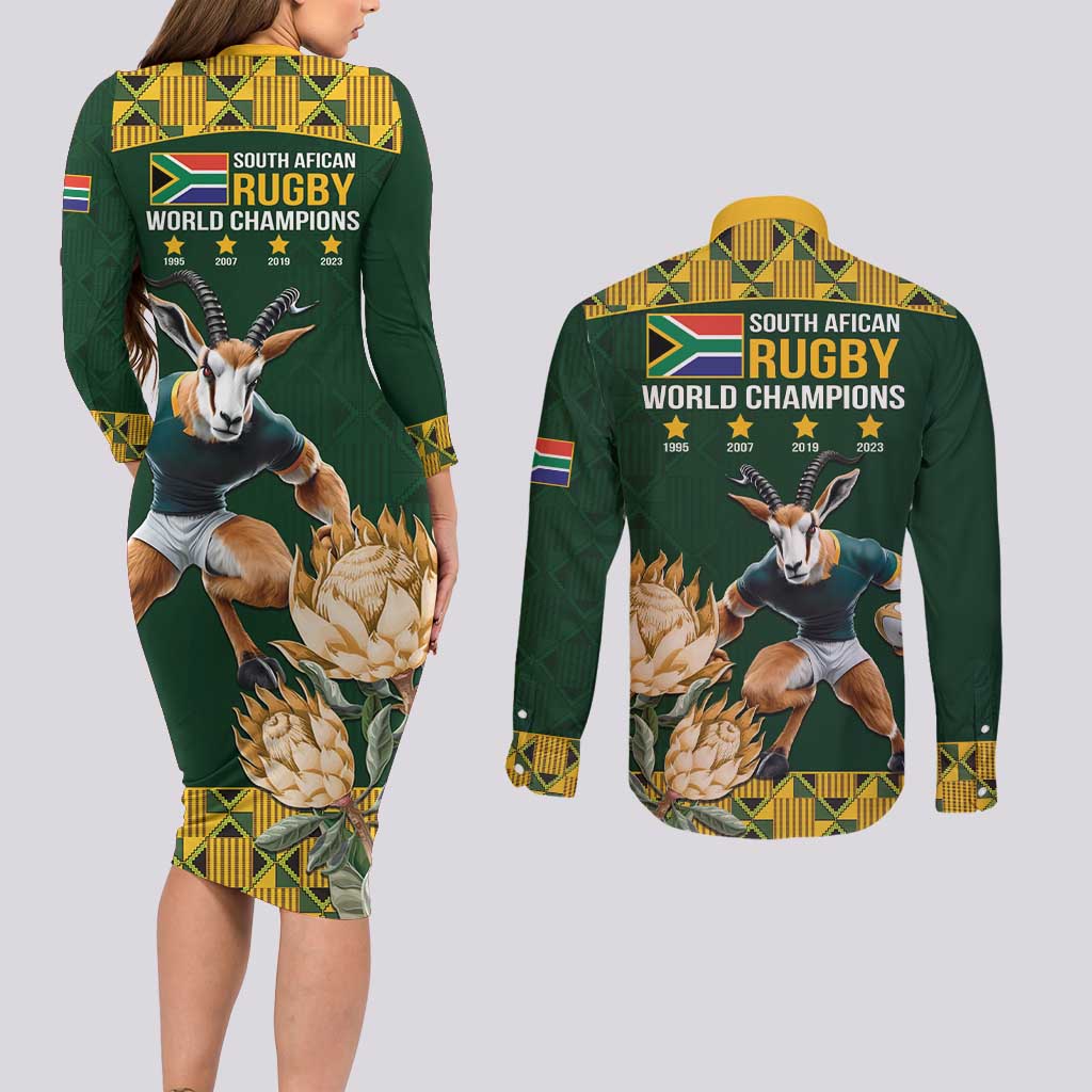 South Africa Rugby History World Champions Couples Matching Long Sleeve Bodycon Dress and Long Sleeve Button Shirt Springboks Make History