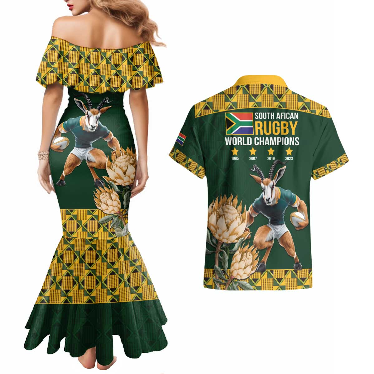 South Africa Rugby History World Champions Couples Matching Mermaid Dress and Hawaiian Shirt Springboks Make History