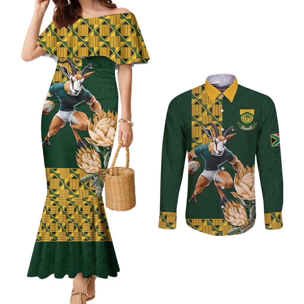 South Africa Rugby History World Champions Couples Matching Mermaid Dress and Long Sleeve Button Shirt Springboks Make History