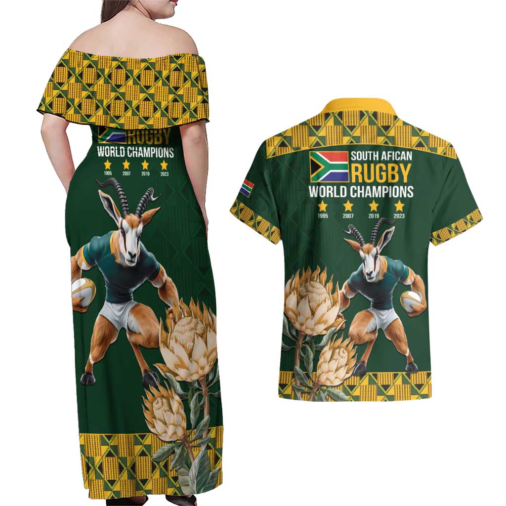 South Africa Rugby History World Champions Couples Matching Off Shoulder Maxi Dress and Hawaiian Shirt Springboks Make History