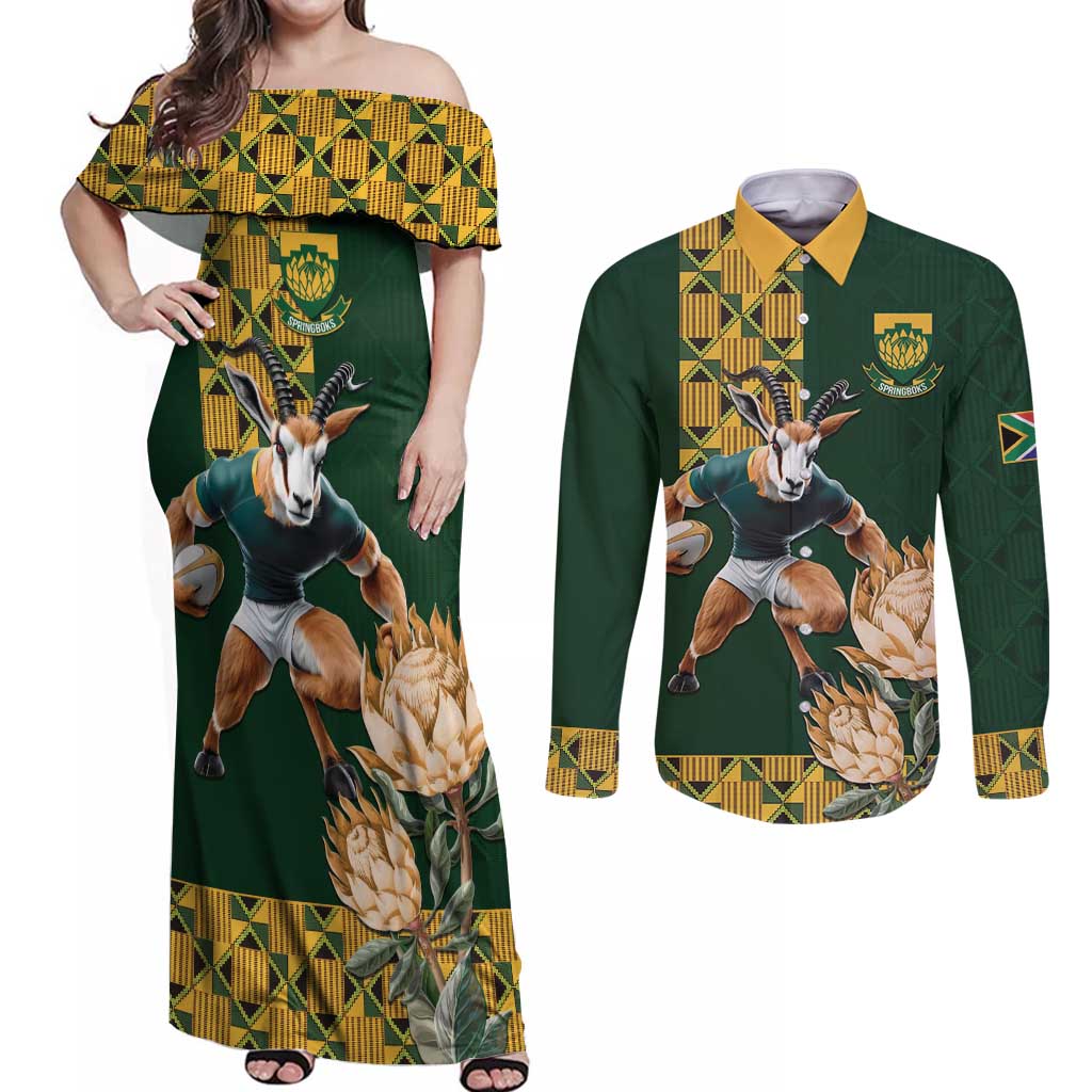 South Africa Rugby History World Champions Couples Matching Off Shoulder Maxi Dress and Long Sleeve Button Shirt Springboks Make History